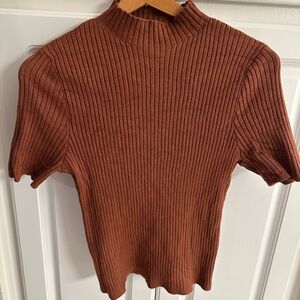 Copper Mock-Neck Short Sleeve Sweater